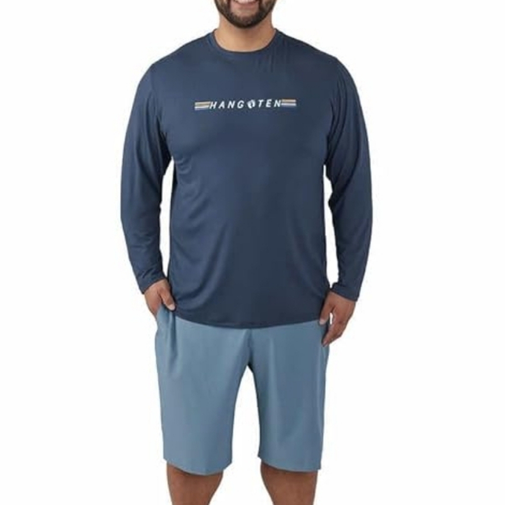 Men's Hang Ten Rashguards Switchfoot Long Sleeve Tee Shirt Blue Size XXL NWT